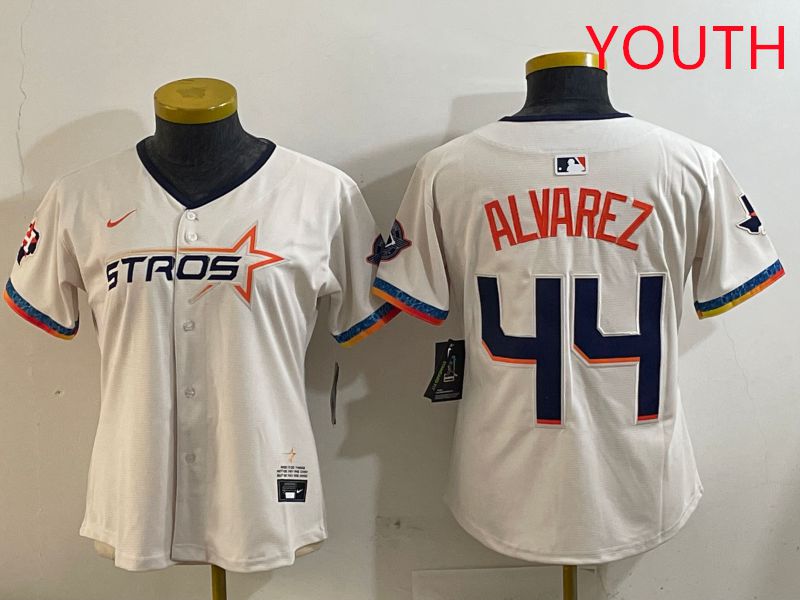 Youth Houston Astros 44 Alvarez Cream Fourth generation Joint Name Nike 2025 MLB Jersey style 1
